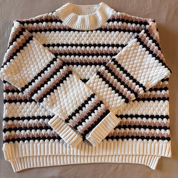 NWOT Allison+zoe cozy striped sweater with textured knit pattern in neutral tone - Picture 4 of 7